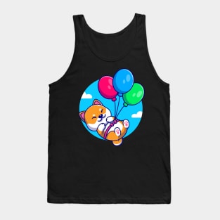 Cute Shiba Inu Dog Floating With Balloon Cartoon Tank Top